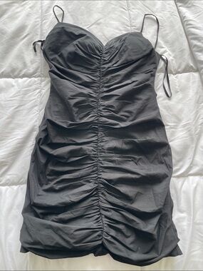 Babaton Ruched Black Spaghetti-Strap Dress